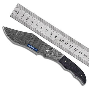 Cuchillo de caza de acero de Damasco hecho a mano, personalizable, OEM, mango de madera de olivo, grabado con láser, Funda de cuero en relieve, cuchillos, producto - Product Image 4