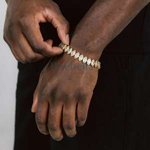 10mm Fine Jewelry Marquise <b>Bracelet</b> Iced Out 14K Gold Plated 925 Sterling Silver Tennis <b>Bracelet</b> <b>Charms</b> for <b>Men</b> - Product Image 2