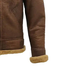 Premium <b>Men's</b> Brown Genuine Leather <b>Shearling</b> <b>Jacket</b> Turn Down Collar Zip Closure Winter Warm Fur Lined Coat - Product Image 6