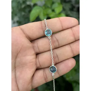 Pulsera de Cadena de Plata 925 con Topacio Azul, Baño de Rodio, Pulseras de Tenis de Oro de 18K, Diamantes y Perlas en Oro Blanco, Material Principal: Oro Blanco - Product Image 1