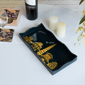 Plateau à motifs personnalisés, plateau en bois laqué, plateau de service, plateau de rangement panier Vietnam artisanat coloré Vietnam vente en gros - Product Image 1