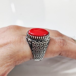Nuevo anillo exclusivo para hombre, anillo de piedra preciosa de Coral rojo Natural, todos los tamaños, joyería de aniversario árabe, anillo de Plata de Ley 925 - Product Image 5