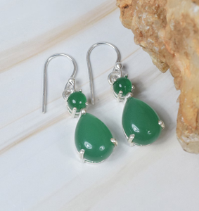Pendientes de gancho de piedras preciosas de Plata de Ley 925 de ónix verde, pendientes de piedra doble, piedra natal de diciembre, joyería hecha a mano al por mayor - Product Image 3