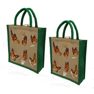 Sacs à provisions en jute fourre-tout à la mode avec corps naturel gousset vert prix bon marché produit de haute qualité fabriqué au Bengale occidental - Product Image 4