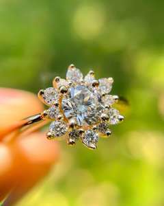 7mm Round Cut White CZ Halo Flower Engagement <b>Ring</b> | Gold Band <b>Women</b> Cluster <b>Ring</b> | <b>Wedding</b> Anniversary Jewelry - Product Image 2