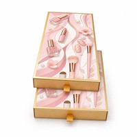 Boîte à tiroir rose doré pour emballage d'ongles press-on, boîte cadeau cosmétique avec poignée en ruban