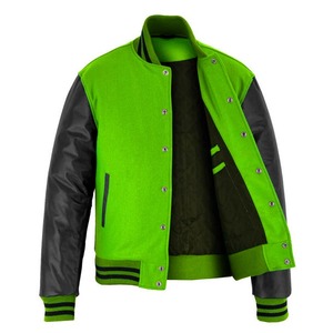 2025 OEM meilleure vente polaire verte avec manches en cuir noir et garnitures veste universitaire en gros hiver chauffé veste de mode pour hommes - Product Image 3