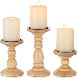 Portavelas: Candelabro Rústico de Madera Decoración Rústica de Otoño Centro de Mesa Marrón Desgastado para Mesas, Repisas y Comedor - Product Image 1