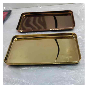 Plateau de service à fruits en métal plaqué or Plateau de service à chocolats à double paroi de forme arrondie pour centre de table Plateau en métal - Product Image 3