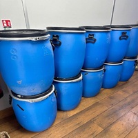 Seau en plastique bleu de 200 litres, HDPE, ouverture supérieure, qualité alimentaire, cylindrique, recyclable, pour l'emballage d'eau, d'aliments et d'huile, capacité de 55 gallons