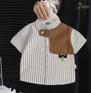 Haute qualité été messieurs vêtements pour enfants nouvelles chemises à rayures Shorts décontractés élégant enfants tout-petits garçons ensemble deux pièces - Product Image 2