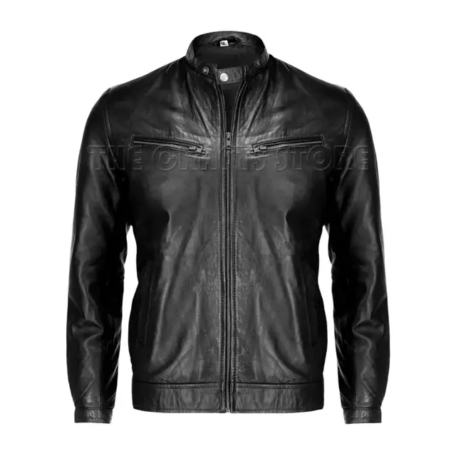 2023 Customize Best Quality Sheep Leather Black Mens Pure Sheep Leather Zipper Jacket High Quality