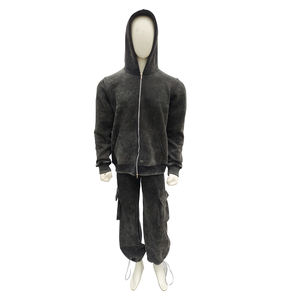 ชุดวอร์มผ้าฝ้าย100% กรดสำหรับผู้ชาย500พลัสแกรมเสื้อกันหนาวมีฮู้ดกางเกงสเวตเตอร์มีหมวกฤดูหนาวสีทึบ - Product Image 2