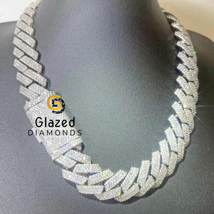 Magnifique collier Moissanite en or blanc 10 carats rond taille brillant VVS clarté diamant étincelant glacé chaîne cubaine Hip Hop - Product Image 1