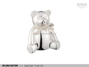 Hucha de Ahorro Winko TEDDY, Caja de Ahorro con Forma de Oso, con Resina Epoxi Crema y Cinta, Blanco Bronce - Product Image 1