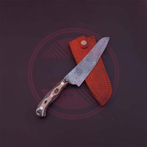 มีดเชฟเหล็กดามัสกัสที่ทําด้วยมือแบบกําหนดเอง มีดทําครัวเชฟเหล็กดามัสกัสพร้อมฝักหนังพร้อมโลโก้และขนาดที่กําหนดเอง - Product Image 4