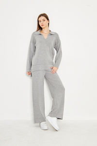 Suéter con cuello en V para mujer, conjunto de prendas de punto para pantalones, tejido de alta calidad, elegante y cómodo, adecuado para oficina, uso diario y yoga - Product Image 4