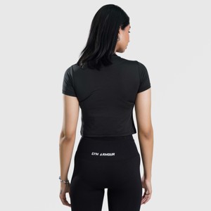 Haut de yoga court W024 noir – T-shirt court confortable et élégant - Product Image 2