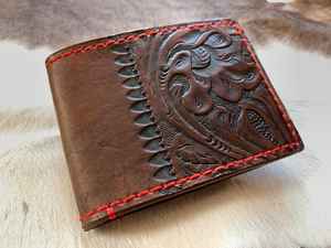 Nueva última llegada superventas con monograma Western Floral Tooled Leather Bi Fold Wallet Luxury Wallet Cuero de vaca genuino - Product Image 2