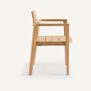 เก้าอี้รับประทานอาหารไม้สักเนื้อแข็งทันสมัยพร้อมพนักพิงโค้งและที่วางแขน-ดีไซน์เรียบง่ายสำหรับบ้านคาเฟ่หรือร้านอาหาร - Product Image 3