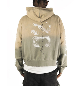 เสื้อฮู้ดดี้ทรงบ็อกซี่แบบครอป ซิปหน้า ลวดลายกราฟิกวินเทจ คุณภาพสูง ขนาดใหญ่พิเศษ ผ้าฝ้าย 100% ลุคทำเก่า สไตล์วินเทจ สำหรับผู้ชาย - Product Image 6