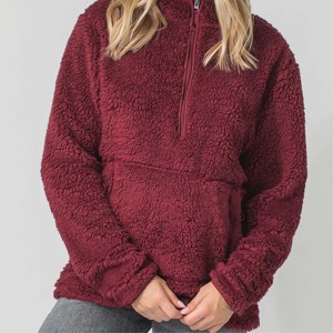 Sudadera con capucha Premium Sherpa Fleece Quarter-Zip-Sudadera de Jersey acogedora y cómoda-Ideal para clima frío y ropa informal - Product Image 3