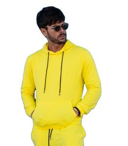 Conjuntos deportivos casuales de algodón 100% amarillo liso de alta densidad, sudaderas con capucha personalizadas para hombre, ropa deportiva para correr y gimnasio. - Product Image 6