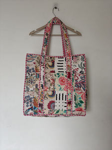 Bolso de Mano con Estampado Floral para Mujer, Bolsa de Retales Ecológica, Acolchada, de Algodón Indio, para Compras Diarias, con Cierre Abierto - Product Image 3