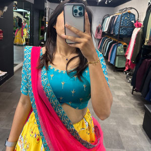 Impresión digital Lehenga Choli Yellow Palki Choli Diseñador elegante Choli Indio - Product Image 1