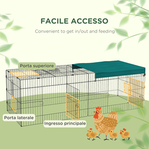 PawHut <b>Outdoor</b> and Indoor <b>Rabbit</b> <b>Cage</b> with Steel Roof, 220x85x70cm, Green - Product Image 4