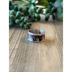 Sterling Silver Storyteller <b>Ring</b> Size 8.5 by Elaine Becenti <b>24K</b> <b>Gold</b> & Rhodium Plated Hip Hop Style - Product Image 3