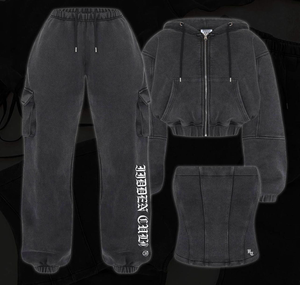 ชุดกางเกงขาสั้นผ้าฝ้ายมีฮู้ดสำหรับผู้หญิงแบบวินเทจผ้าเฟรนช์เทอร์รี่แบบรูดซิปดีไซน์สีทึบออกแบบได้ตามต้องการ - Product Image 3