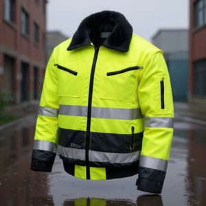 High-Viz Yellow/<b>Grey</b> Pilot <b>Jacket</b> Weather-Resistant Raincoat with Preventive Features - Product Image 3