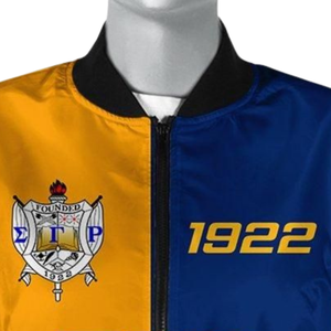 Giacca Bomber Varsity in Raso Blu e Oro SGRho Sigma Gamma Rho 1922, Abbigliamento Femminile per Confraternite - Product Image 6