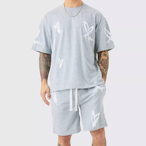 Ensemble T-shirt et Short Personnalisé Couleur Unie pour Homme – Survêtement Décontracté Été avec T-shirt Épaules Tombantes et Short – Tenue 2 Pièces Streetwear - Product Image 3