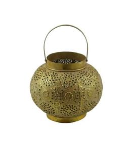 Juego de 2 farolillos dorados marroquíes, candelabros de Metal decorativos superiores de cúpula para el hogar, Navidad, Ramadán, Eid, decoraciones festivas - Product Image 6