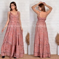 Megh Craft Mode d'été Boho Western Maxi Dress Moda Robe bohème longueur au sol à motif floral européen exportée de l'Inde