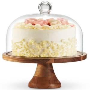 Support à gâteau en bois avec dôme en verre conçu pour compléter les comptoirs de cuisine contemporains, les tables à manger et la décoration intérieure - Product Image 6