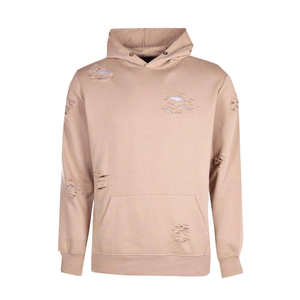 Sweats à capuche personnalisés pour l'hiver en polyester/coton épais vintage pour hommes, couleur unie, avec patch de détresse lavé à l'acide - Product Image 5