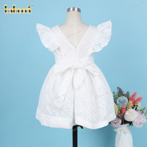 ชุดเดรสเด็กผ้าฝ้าย 100% ปักลาย 3 มิติ สีขาวล้วน พร้อมเข็มขัด  รุ่น BB3224 เป็นมิตรกับสิ่งแวดล้อม รับผลิตแบบ OEM ODM สำหรับเด็ก - Product Image 5