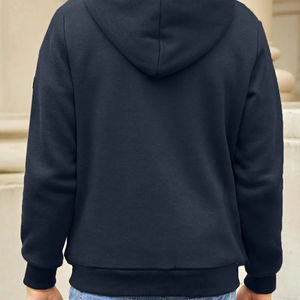 Meilleure qualité personnalisée hommes demi fermeture éclair tenue décontracté sweat à capuche respirant 100% coton crochet hiver saison à capuche directe - Product Image 3