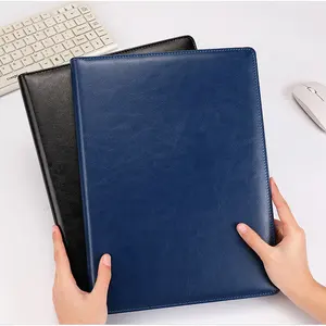 Escritório comercial logotipo personalizado couro A4 carteira pasta Padfolio sem zíper definido com Notepad