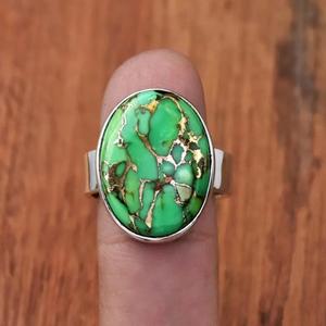 Anillo de doble banda turquesa de cobre azul rectangular en plata de ley 925 diseño de filigrana Bohemia para mujer - Product Image 3