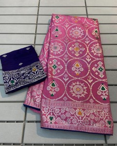 Chemisier sari en soie russe pure et douce à la mode de créateur indien Saree exclusif à imprimé numérique élégant pour les fêtes d'hiver - Product Image 4