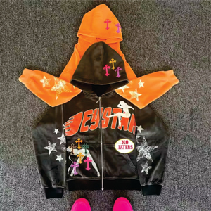 เสื้อฮู้ดแบบมีซิปรูดผ้าเช็ดกรดสไตล์วินเทจพิมพ์ลายหน้าจอหนักด้วยน้ำหนัก GSM 400ออกแบบได้ตามต้องการ - Product Image 2