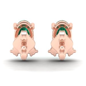 Boucles d'oreilles à visser REYES en or massif 14 carats avec diamant certifié IGI, taille ovale, pierre précieuse émeraude de 0,72 carat, bijoux de luxe - Product Image 4