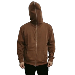 Diseño con estampado de estrellas Calidad Premium Puff Print Brown Full Zip Hoodie Custom Cotton Fleece Streetwear Sudaderas con capucha de moda - Product Image 4