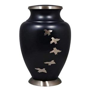 Vente chaude Style Noir Mat Crémation Urne Oiseaux Volants Motif Cendres Funéraires Conteneur Pot Urnes Funéraires À La Main Pour Cendres Humaines - Product Image 1