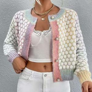 Hot Selling Winter Cardigan Jacket <b>Rainbow</b> Color Ladies <b>Sweater</b> Acrylic Knit Long Sleeve Crop Top Women's Cardigan <b>Sweater</b> - Product Image 6