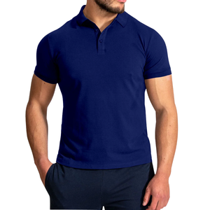 Polo bleu marine pour homme Coupe ajustée Vêtement décontracté Confortable Respirant Coton Mode estivale Haut - Product Image 2
